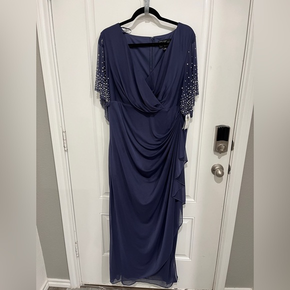 Alex Evenings Blue Asymmetrical Ruched Gown - Picture 1 of 5